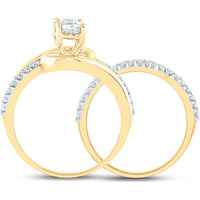 GND 14K Yellow Gold Round Diamond Elevated Bridal Wedding Ring Set – 1.00 Carat Total Diamond Weight