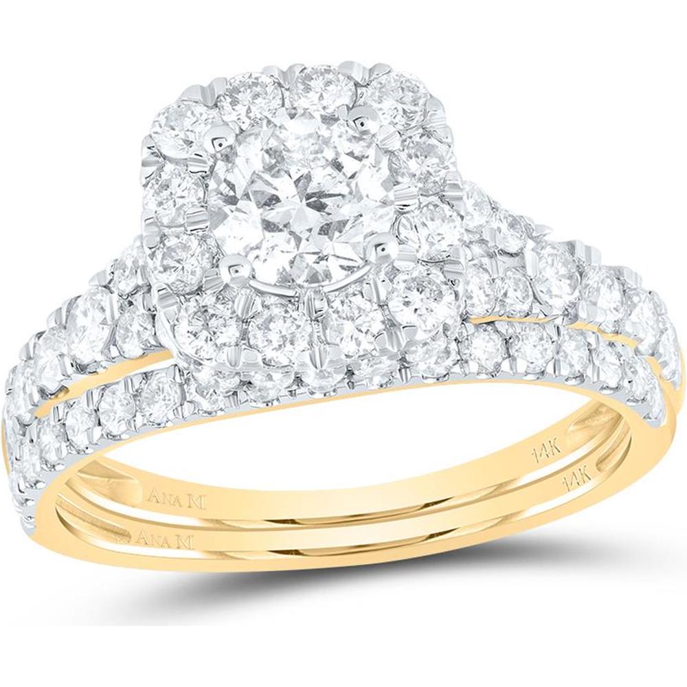 GND 14K Yellow Gold Round Diamond Halo Bridal Wedding Ring Set - 2.00 Carat Total Diamond Weight