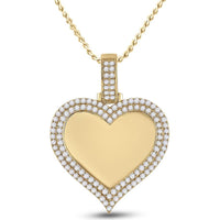 GND 14K Yellow Gold Round Diamond Halo Heart Picture Pendant - 2.50 Carat Total Diamond Weight