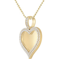 GND 14K Yellow Gold Round Diamond Halo Heart Picture Pendant - 2.50 Carat Total Diamond Weight