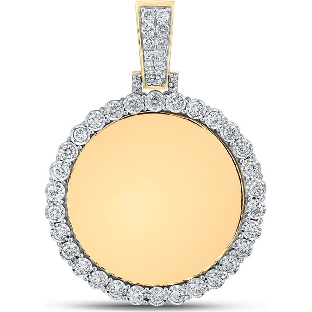 GND 14K Yellow Gold Round Diamond Memory Circle Charm Pendant - 0.80 Carat Total Diamond Weight