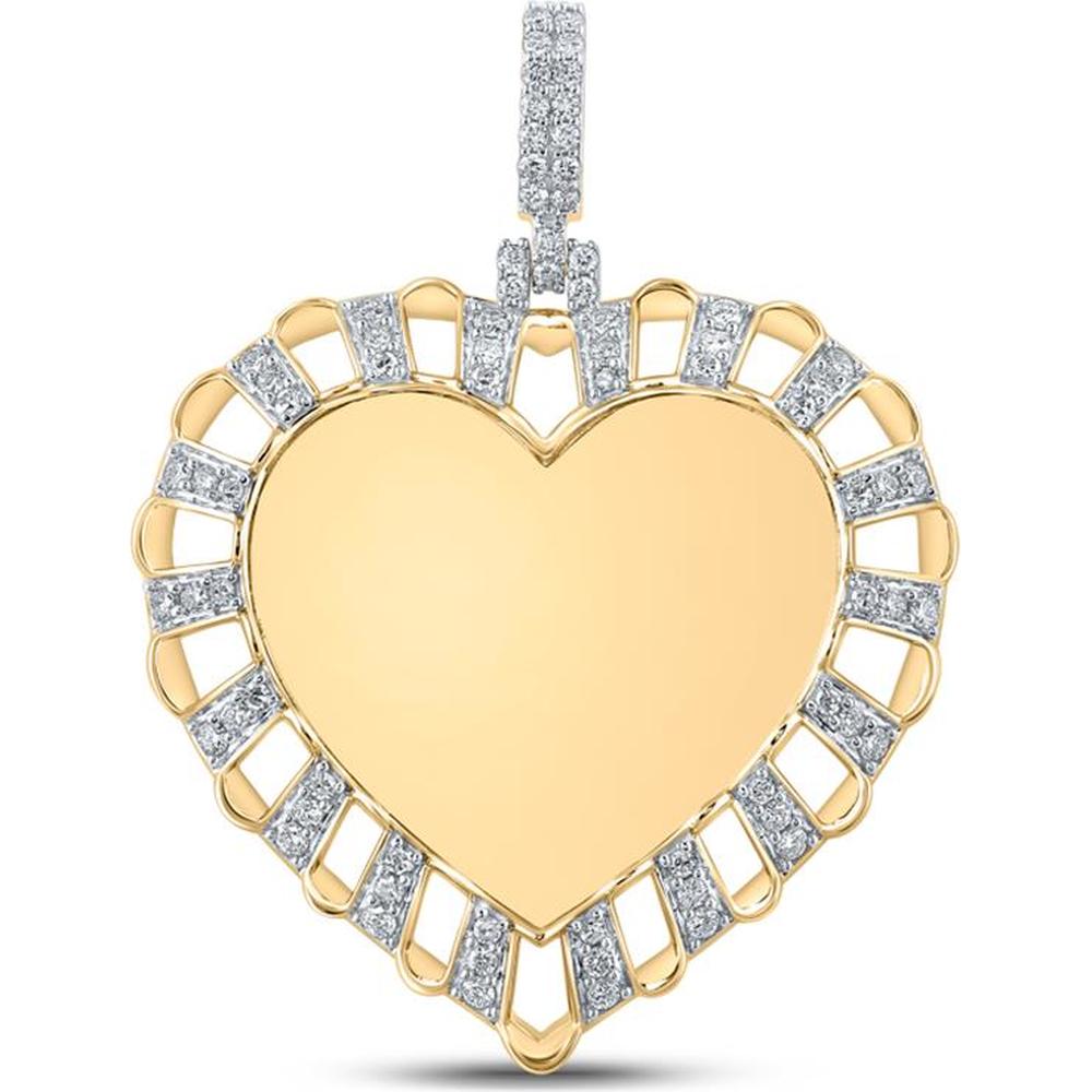 GND 14K Yellow Gold Round Diamond Memory Heart Charm Pendant - 0.86 Carat Total Diamond Weight