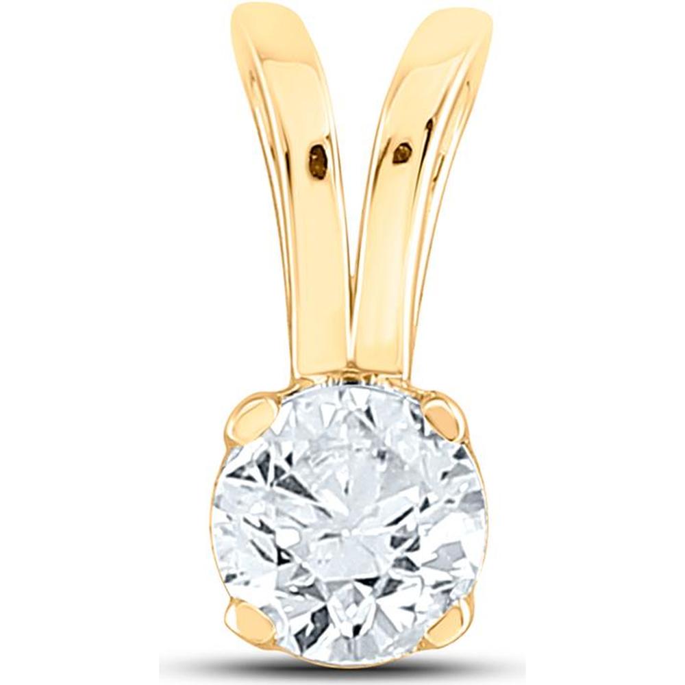 GND 14K Yellow Gold Round Diamond Solitaire Pendant with Prong Setting - 0.47 Carat Total Diamond Weight