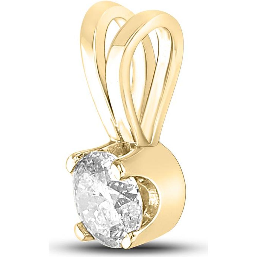 GND 14K Yellow Gold Round Diamond Solitaire Pendant with Prong Setting - 0.47 Carat Total Diamond Weight