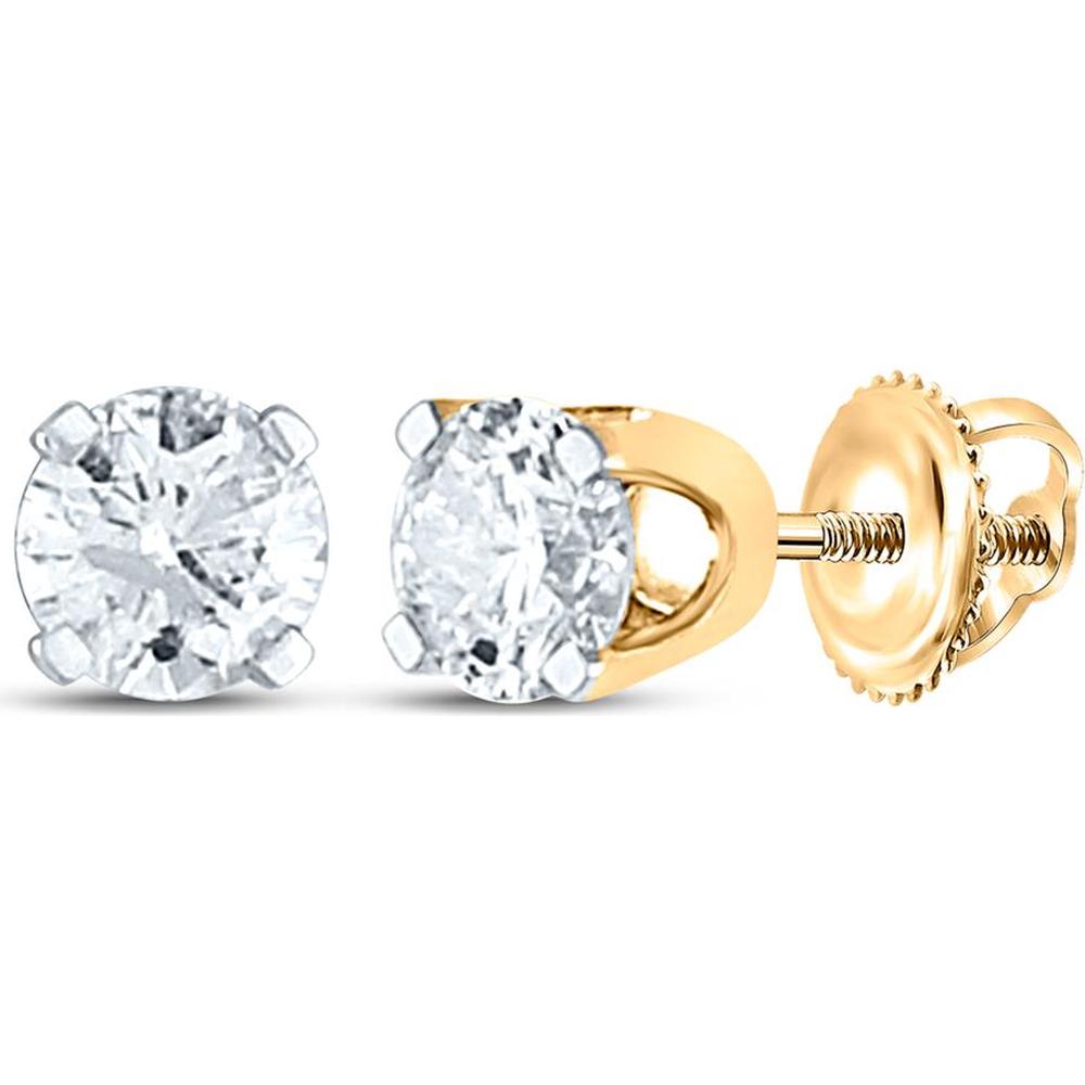 GND 14K Yellow Gold Round Diamond Solitaire Stud Earrings - 0.75 Carat Total Diamond Weight