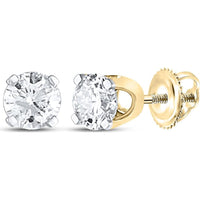 GND 14K Yellow Gold Round Diamond Solitaire Stud Earrings with Prong-Set 0.51 Carat Diamonds - Certified