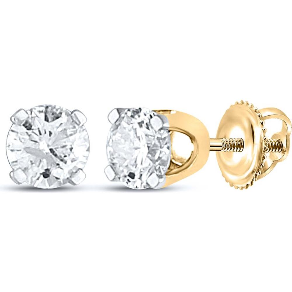 GND 14K Yellow Gold Round Diamond Solitaire Stud Earrings with Prong-Set Round Diamonds - 0.26 Carat Total Diamond Weight