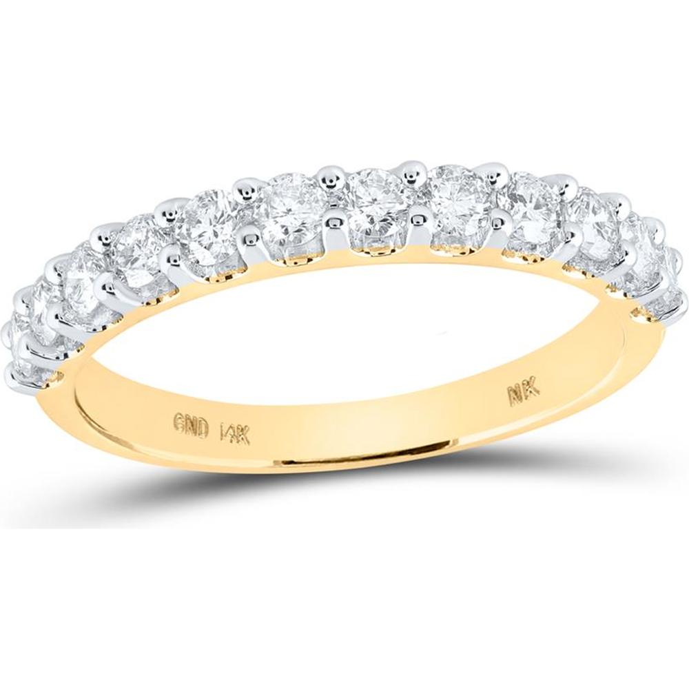 GND 14K Yellow Gold Single Row Round Diamond Wedding Band - 0.75 Carat Total Diamond Weight