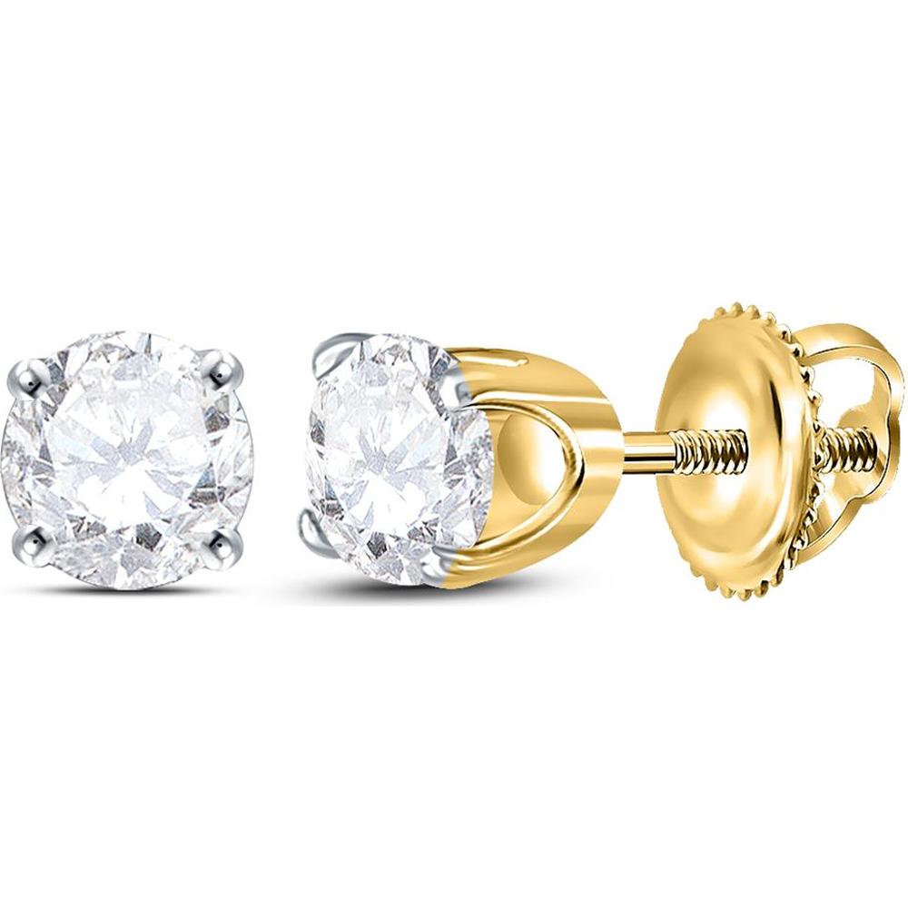 GND 14K Yellow Gold Solitaire Round Diamond Earrings with Screw-Back - 5/8 Carat Total Diamond Weight