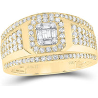 GND 14K Yellow Gold Square Cluster Ring with Illusion-Set Baguette and Prong-Set Round Diamonds – 1.00 Carat Total Diamond Weight