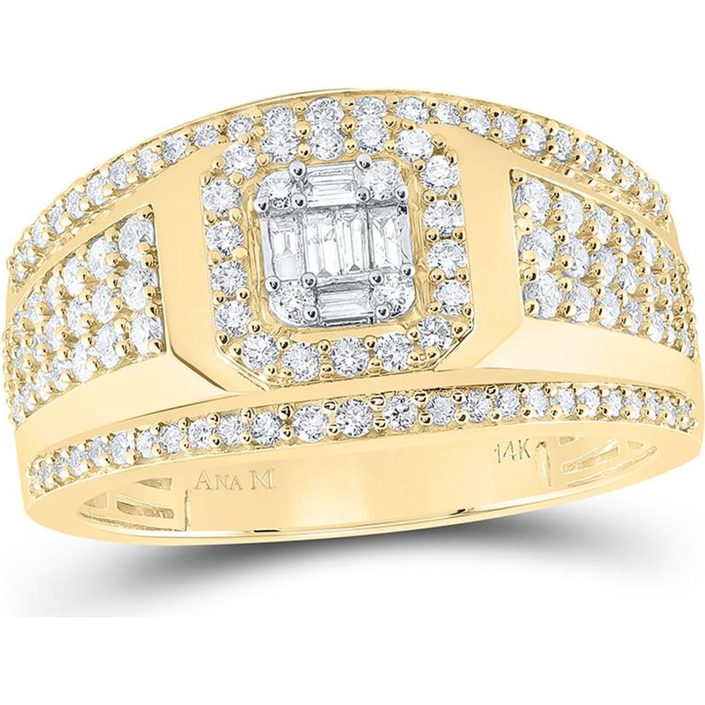 GND 14K Yellow Gold Square Cluster Ring with Illusion-Set Baguette and Prong-Set Round Diamonds – 1.00 Carat Total Diamond Weight
