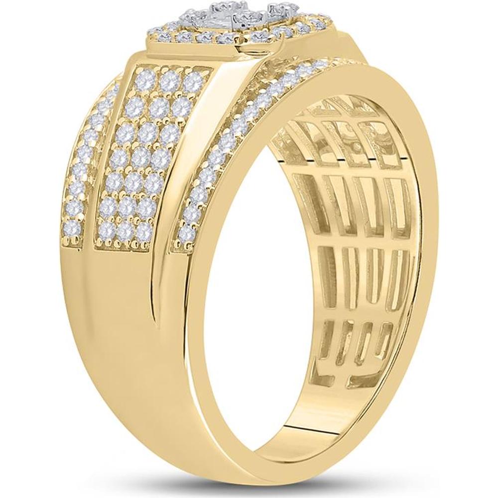 GND 14K Yellow Gold Square Cluster Ring with Illusion-Set Baguette and Prong-Set Round Diamonds – 1.00 Carat Total Diamond Weight