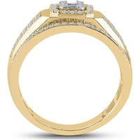 GND 14K Yellow Gold Square Cluster Ring with Illusion-Set Baguette and Prong-Set Round Diamonds – 1.00 Carat Total Diamond Weight