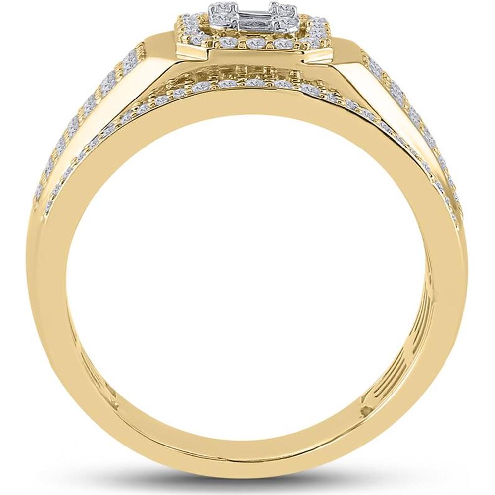GND 14K Yellow Gold Square Cluster Ring with Illusion-Set Baguette and Prong-Set Round Diamonds – 1.00 Carat Total Diamond Weight
