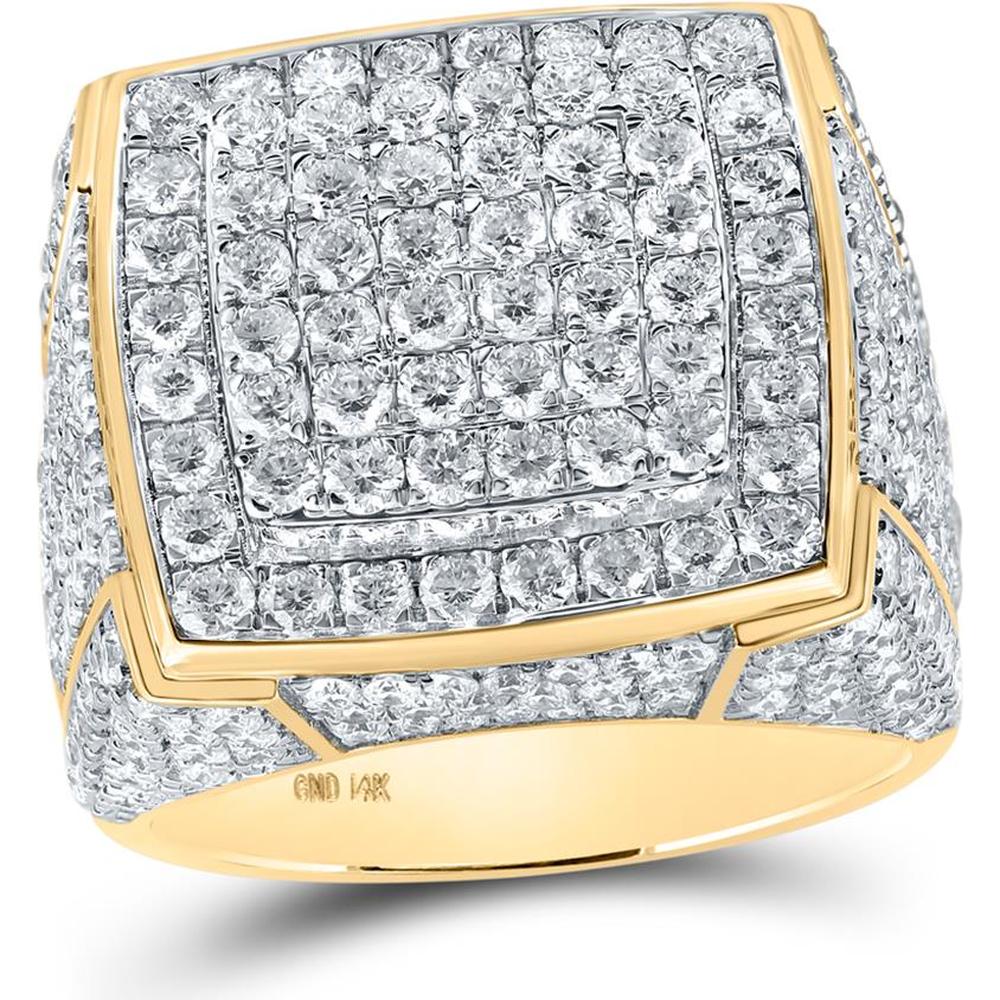 GND 14K Yellow Gold Square Ring with Prong-Set Round Diamonds - 4.89 Carat Total Diamond Weight