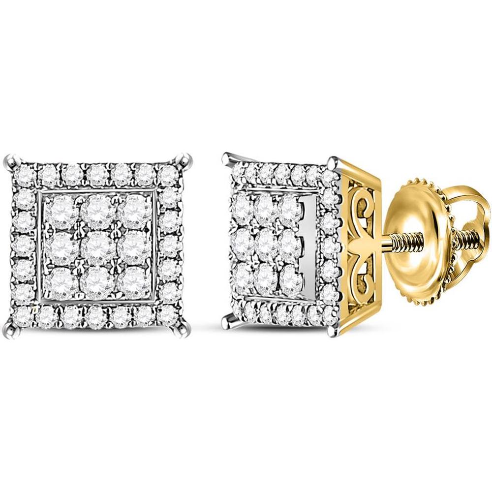 GND 14K Yellow Gold Square Stud Earrings with Pave Set Round Diamonds - 0.50 Carat Total Diamond Weight