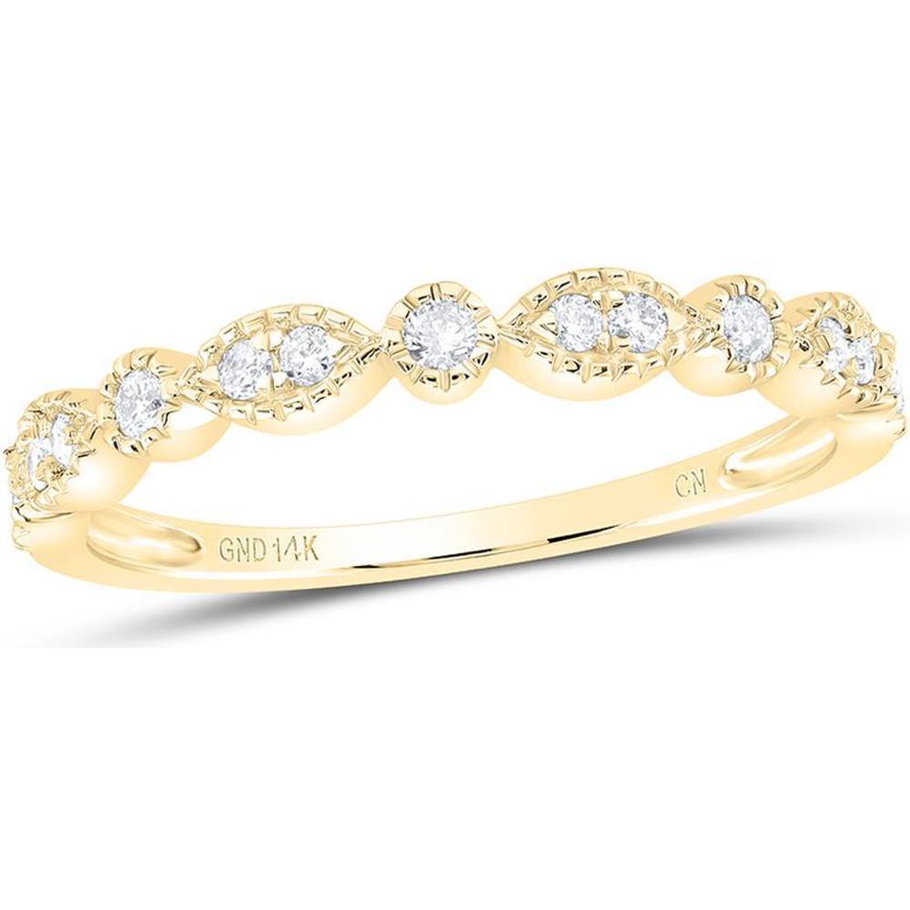 GND 14K Yellow Gold Stackable Band Ring with Pave-Set Round Diamonds and Milgrain Detail - 1/6 Total Carat Weight