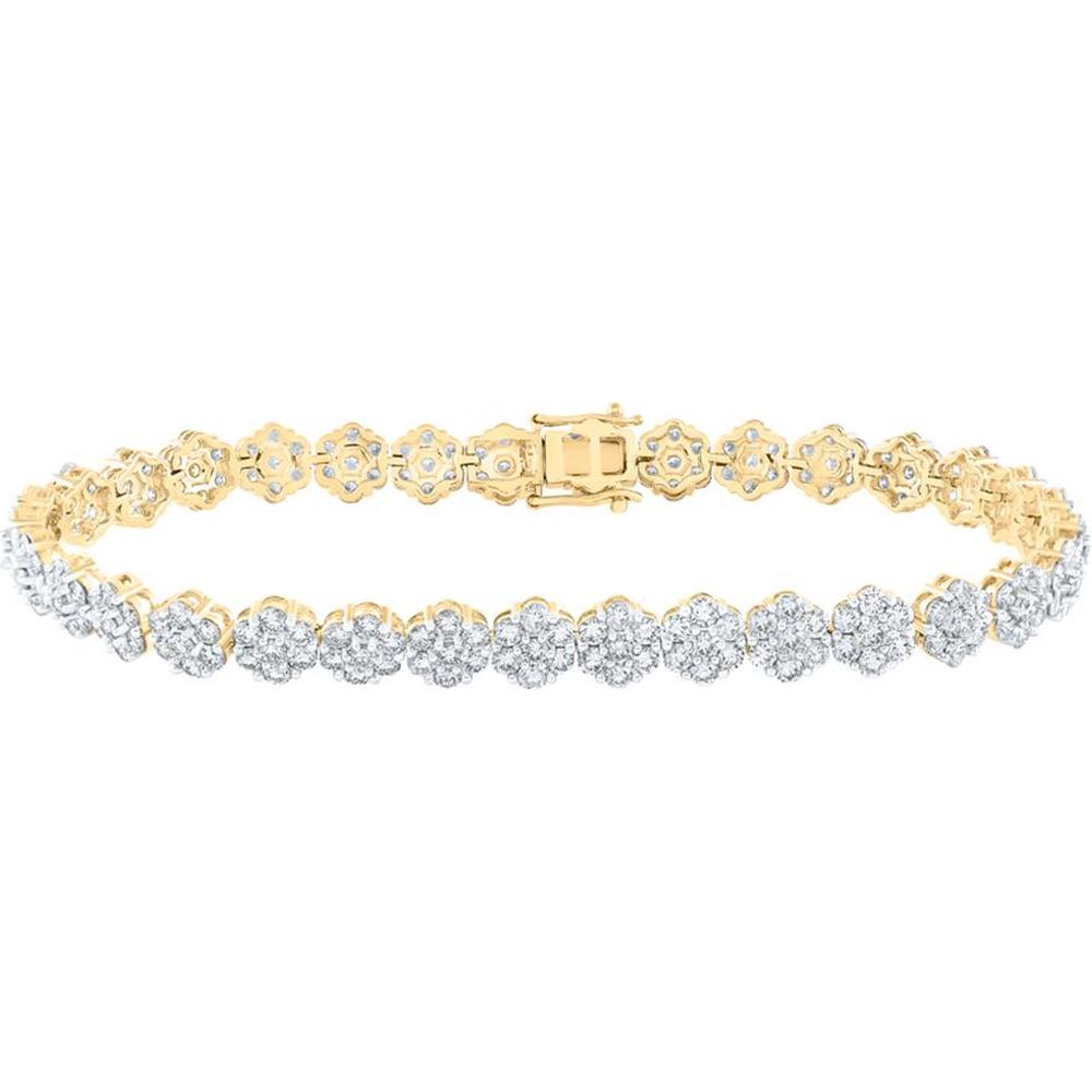 GND 14K Yellow Gold Tennis Bracelet with Prong-Set Round Diamond Clusters - 11.5 Carat Total Diamond Weight