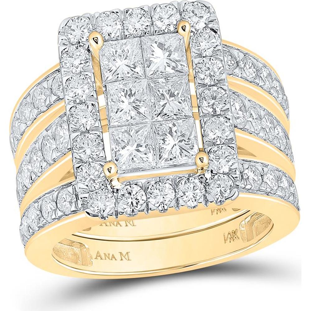 GND 14K Yellow Gold Tesera Bridal Set with Round and Princess-Cut Diamonds - 3.5 Carat Total Diamond Weight