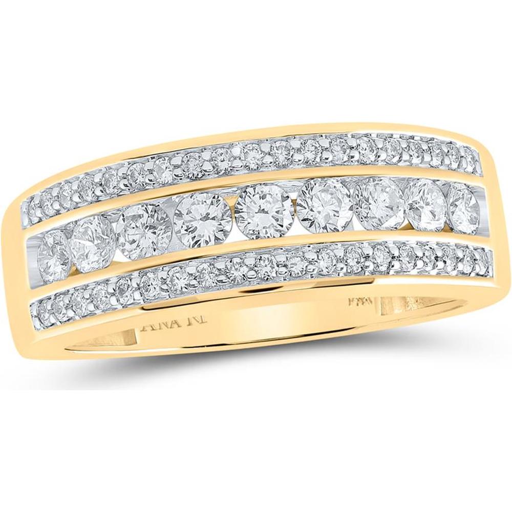 GND 14K Yellow Gold Triple Row Band with Prong-Set Round Diamonds - 1.00 Carat Total Diamond Weight