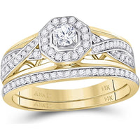 GND 14K Yellow Gold Twist Design Bridal Wedding Ring Set with Prong Set Round Diamonds - 1/2 Total Carat Weight