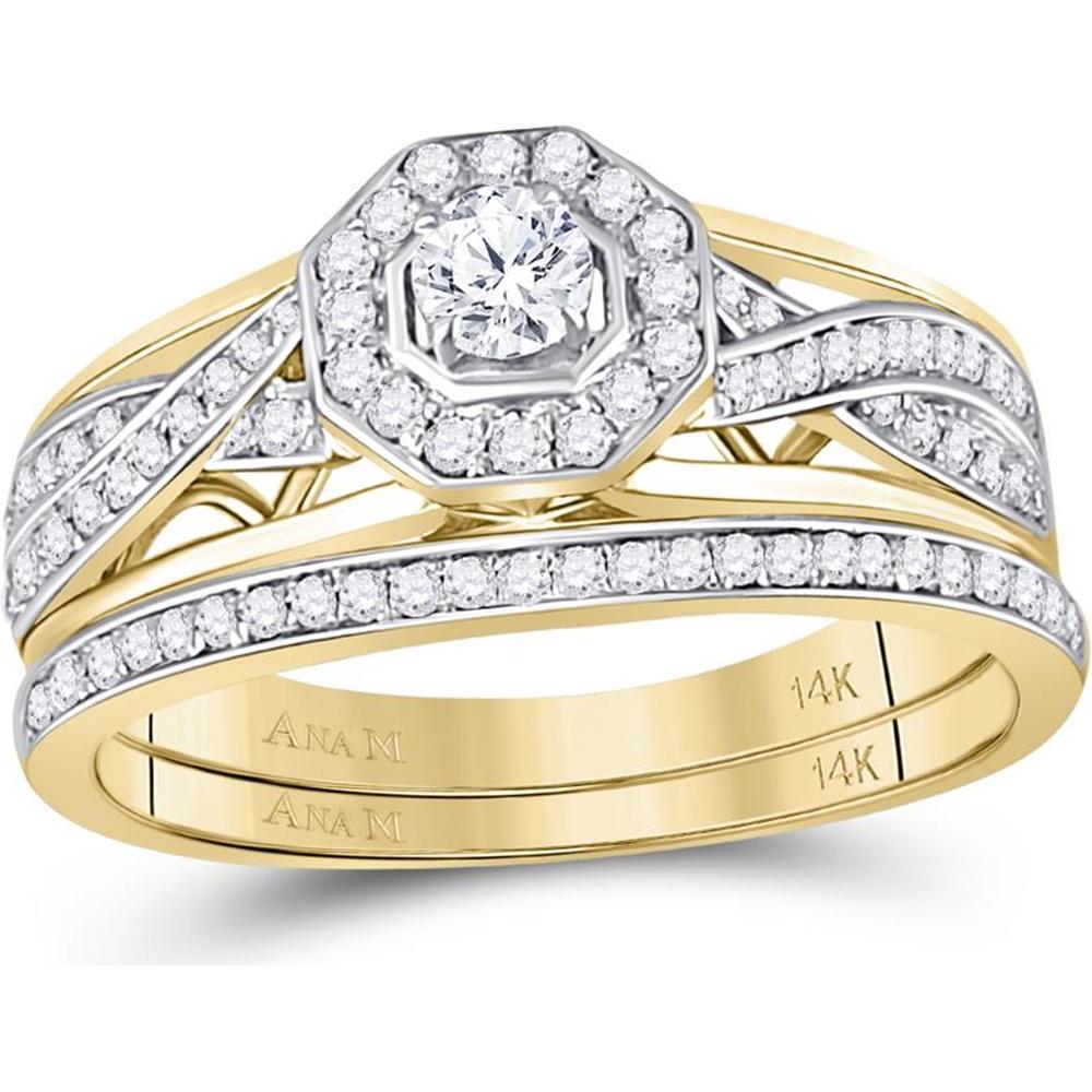 GND 14K Yellow Gold Twist Design Bridal Wedding Ring Set with Prong Set Round Diamonds - 1/2 Total Carat Weight
