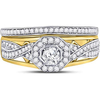 GND 14K Yellow Gold Twist Design Bridal Wedding Ring Set with Prong Set Round Diamonds - 1/2 Total Carat Weight