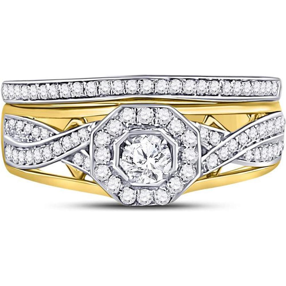 GND 14K Yellow Gold Twist Design Bridal Wedding Ring Set with Prong Set Round Diamonds - 1/2 Total Carat Weight