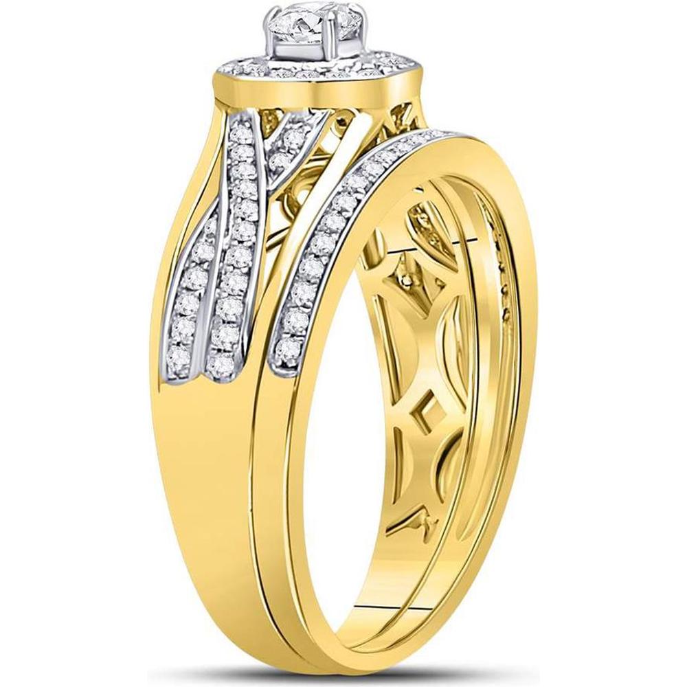 GND 14K Yellow Gold Twist Design Bridal Wedding Ring Set with Prong Set Round Diamonds - 1/2 Total Carat Weight