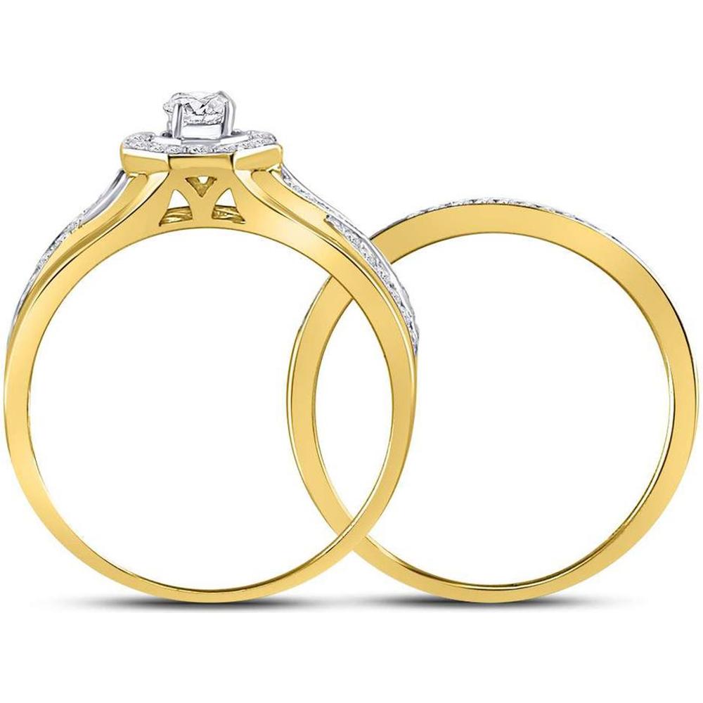 GND 14K Yellow Gold Twist Design Bridal Wedding Ring Set with Prong Set Round Diamonds - 1/2 Total Carat Weight