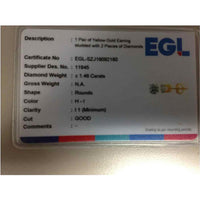 GND 14K Yellow Gold Unisex Round Diamond Solitaire Stud Earrings - 1-3/8 Carat Total Diamond Weight