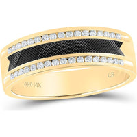 GND 14K Yellow Gold Wedding Band Ring with Channel-Set Round Diamonds and Black Textured Inlay - 1/4 Total Carat Weight