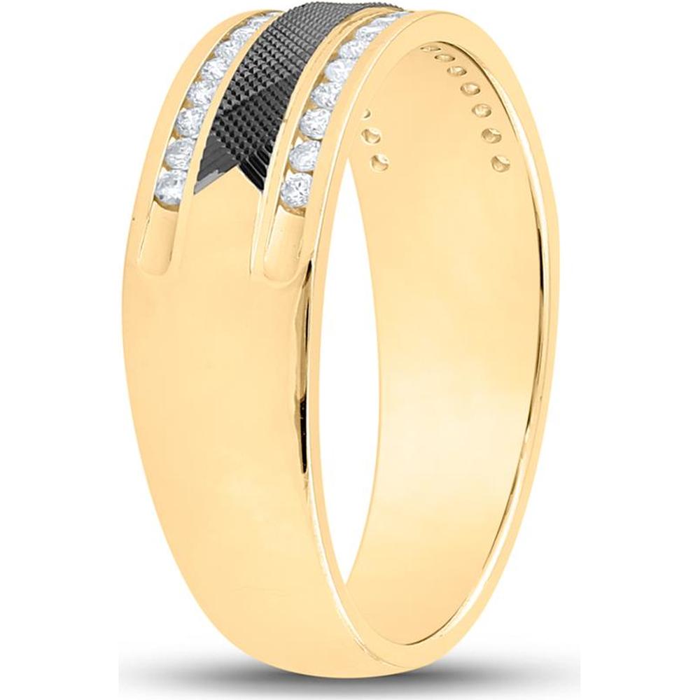 GND 14K Yellow Gold Wedding Band Ring with Channel-Set Round Diamonds and Black Textured Inlay - 1/4 Total Carat Weight