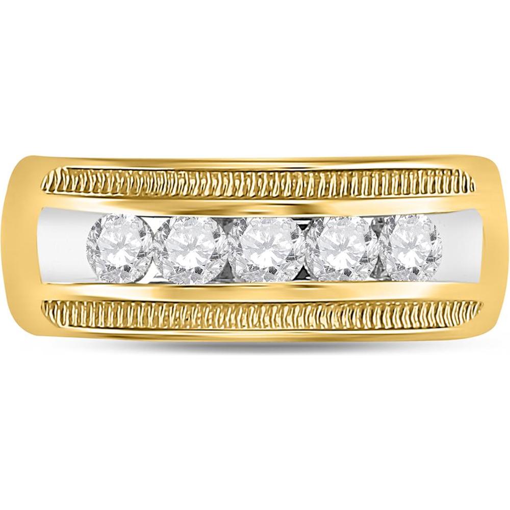 GND 14K Yellow Gold Wedding Band with Channel-Set Round Diamonds and Milgrain Detail – 1.0 Carat Total Diamond Weight