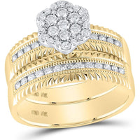 GND 14K Yellow Gold Wedding Set with Round Cluster and Channel-Set Diamonds - 3/4 Carat Total Diamond Weight
