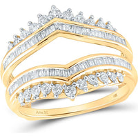 GND 14K Yellow Gold Wedding Wrap Ring Guard Enhancer with Round and Baguette Diamonds - 3/4 Carat Total Diamond Weight
