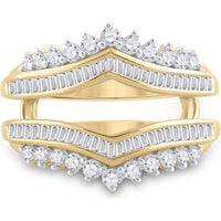 GND 14K Yellow Gold Wedding Wrap Ring Guard Enhancer with Round and Baguette Diamonds - 3/4 Carat Total Diamond Weight
