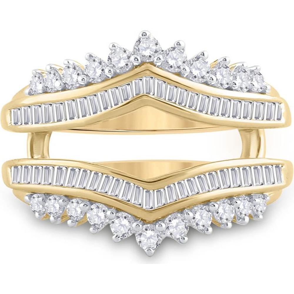 GND 14K Yellow Gold Wedding Wrap Ring Guard Enhancer with Round and Baguette Diamonds - 3/4 Carat Total Diamond Weight