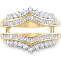 GND 14K Yellow Gold Wedding Wrap Ring Guard Enhancer with Round and Baguette Diamonds - 3/4 Carat Total Diamond Weight