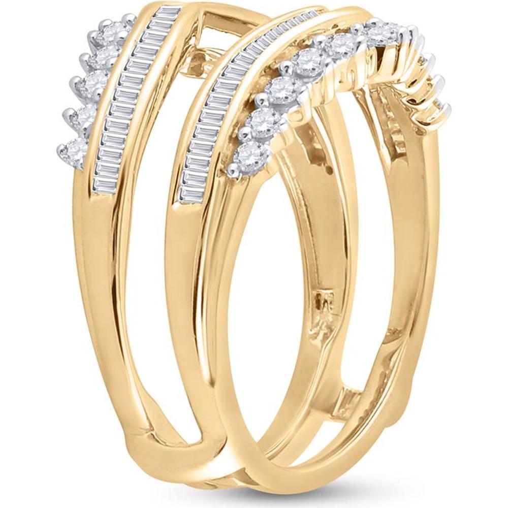 GND 14K Yellow Gold Wedding Wrap Ring Guard Enhancer with Round and Baguette Diamonds - 3/4 Carat Total Diamond Weight