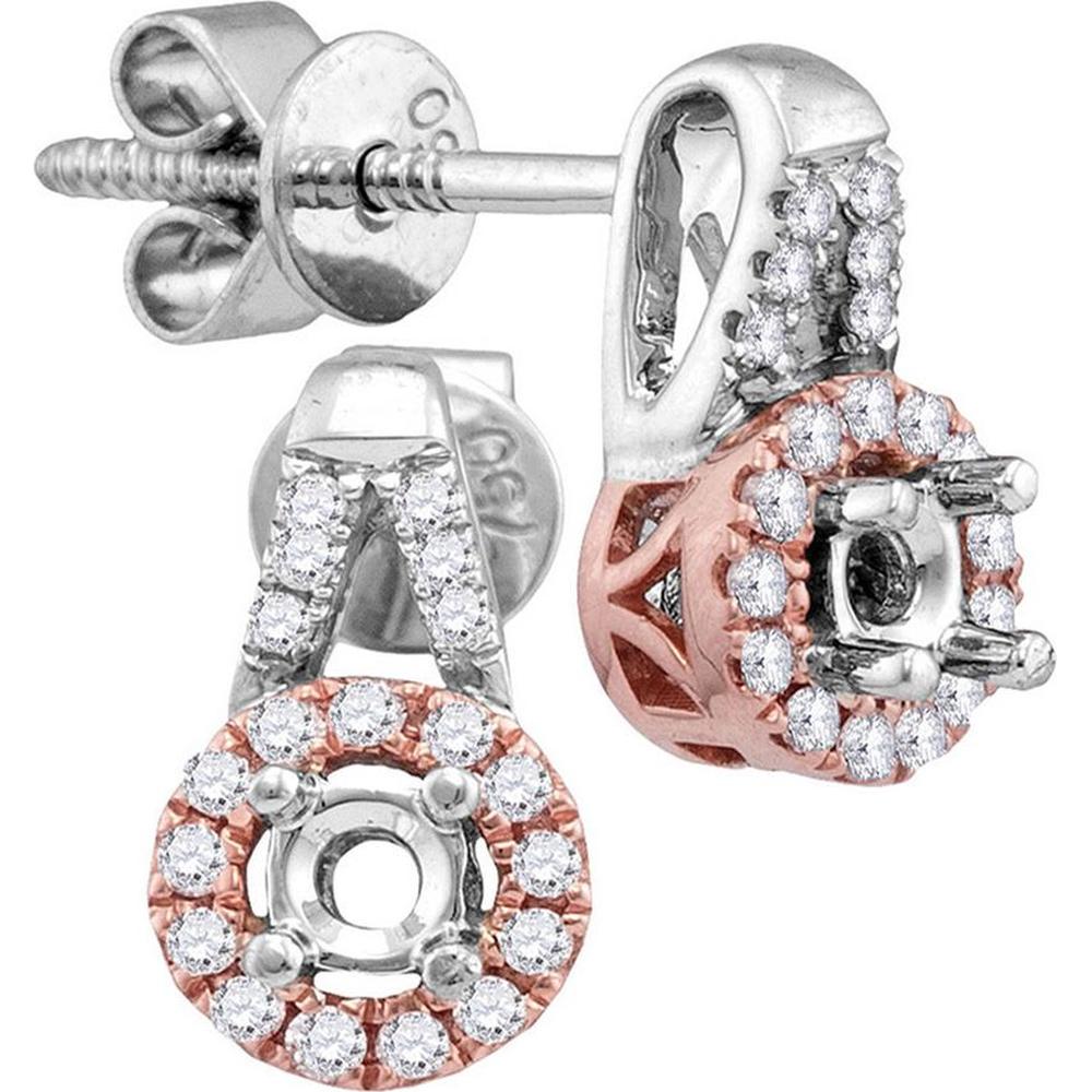 GND 18K Two-tone Gold Diamond Earrings with 1/10 Carat Round Center Diamonds and Halo Setting - 3/8 Carat Total Diamond Weight