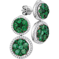 GND 18K White Gold Dangle Earrings with Round Emeralds and Diamond Halos – 1.0 Carat Total Gemstone Weight