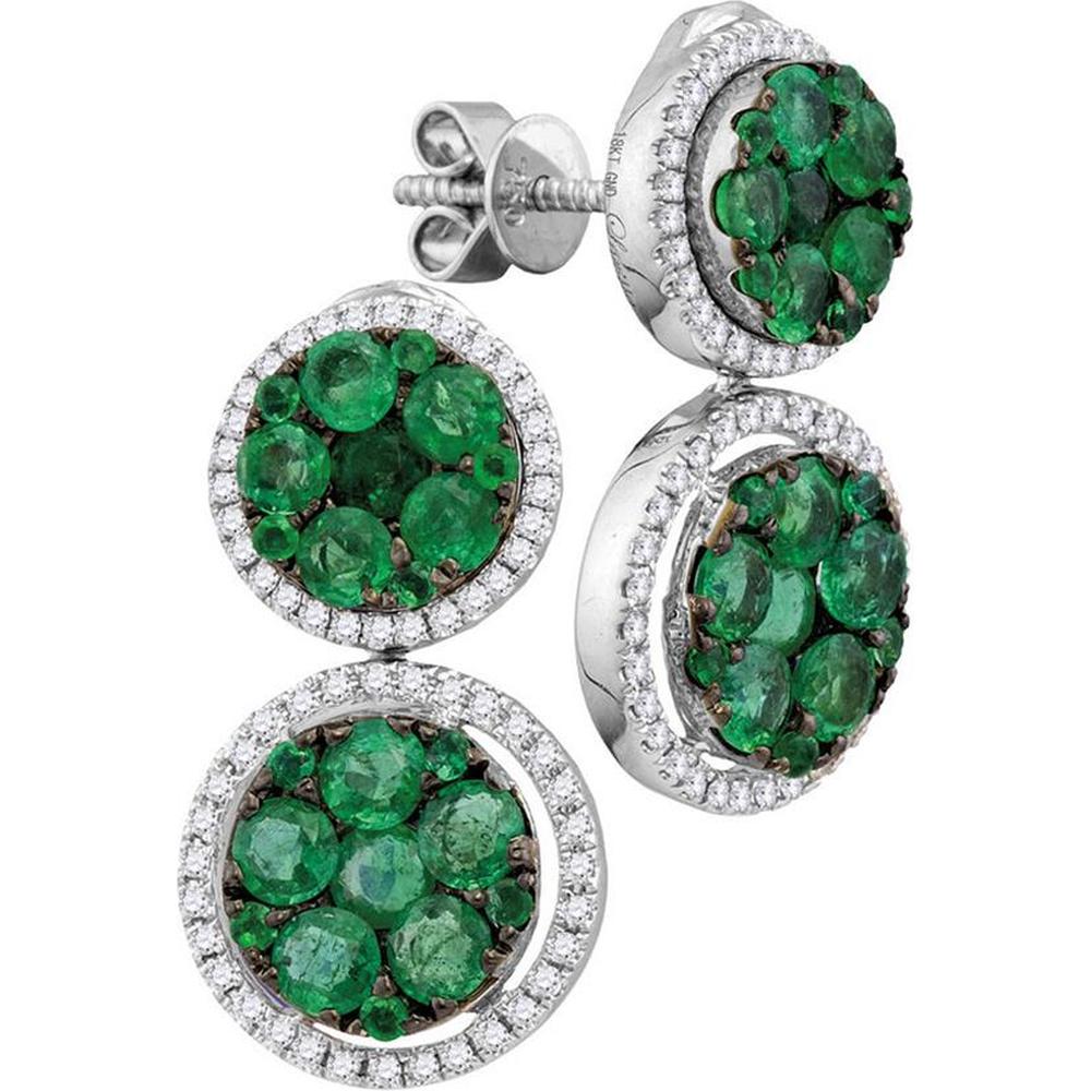GND 18K White Gold Dangle Earrings with Round Emeralds and Diamond Halos – 1.0 Carat Total Gemstone Weight