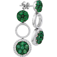 GND 18K White Gold Dangle Earrings with Round Emeralds and Diamond Halos – 1.0 Carat Total Gemstone Weight