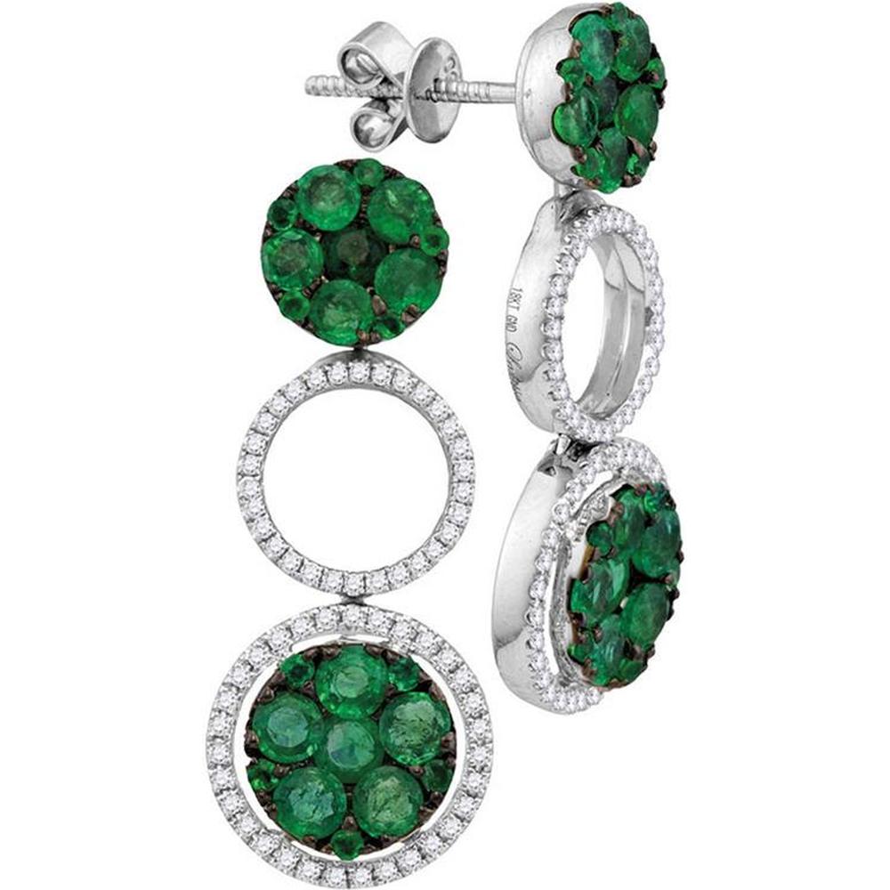 GND 18K White Gold Dangle Earrings with Round Emeralds and Diamond Halos – 1.0 Carat Total Gemstone Weight