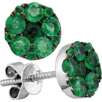 GND 18K White Gold Dangle Earrings with Round Emeralds and Diamond Halos – 1.0 Carat Total Gemstone Weight