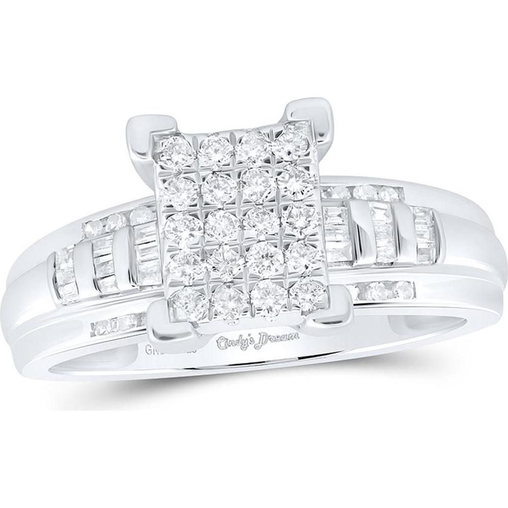 GND Sterling Silver Bridal Engagement Ring with Pave-Set Round and Channel-Set Baguette Diamonds - 0.50 Carat Total Diamond Weight