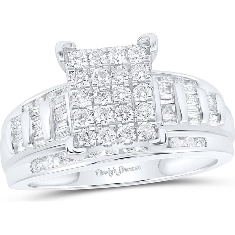 GND Sterling Silver Bridal Engagement Ring with Round and Baguette Diamonds - 0.75 Carat Total Diamond Weight