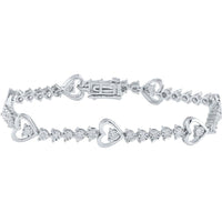 GND Sterling Silver Heart Tennis Bracelet with Round Prong-Set Diamonds - 1/2 Total Carat Weight