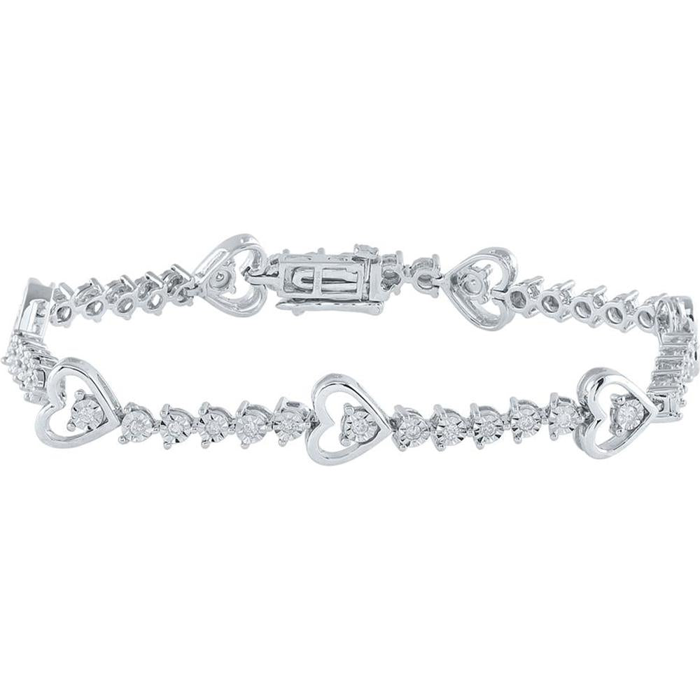 GND Sterling Silver Heart Tennis Bracelet with Round Prong-Set Diamonds - 1/2 Total Carat Weight